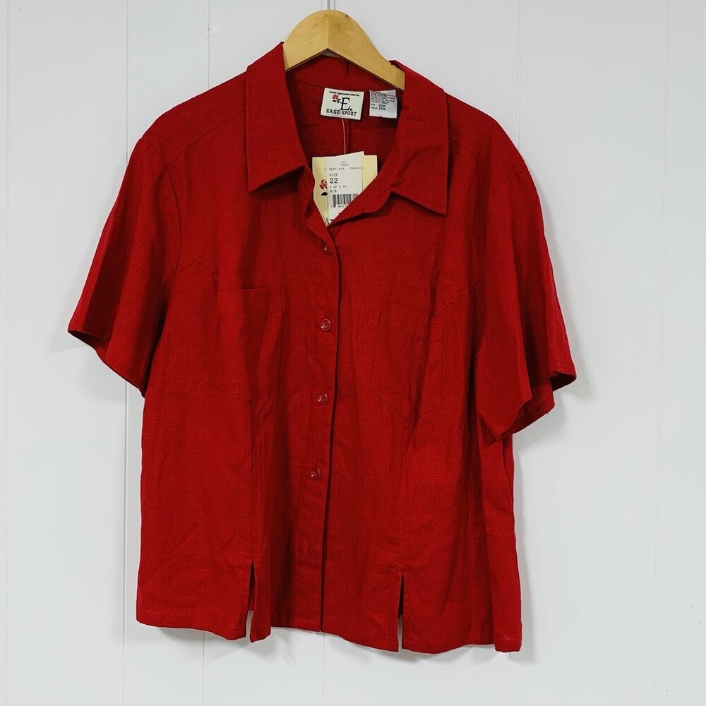 Ease Sport Linen Blend Short Sleeve Blouse Red Women's Size 22W
